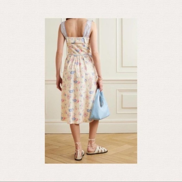 LoveShackFancy Carmine Midi Dress NWT Size 8 | Pastel Lemon Blueberry Floral - Picture 3 of 12